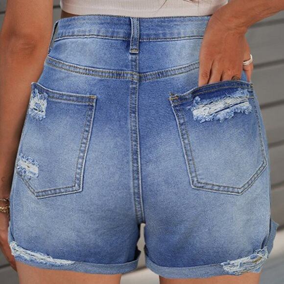 Dreamkue Women's Distressed Rolled Hem Jean Shorts Size Large - Picture 3 of 5